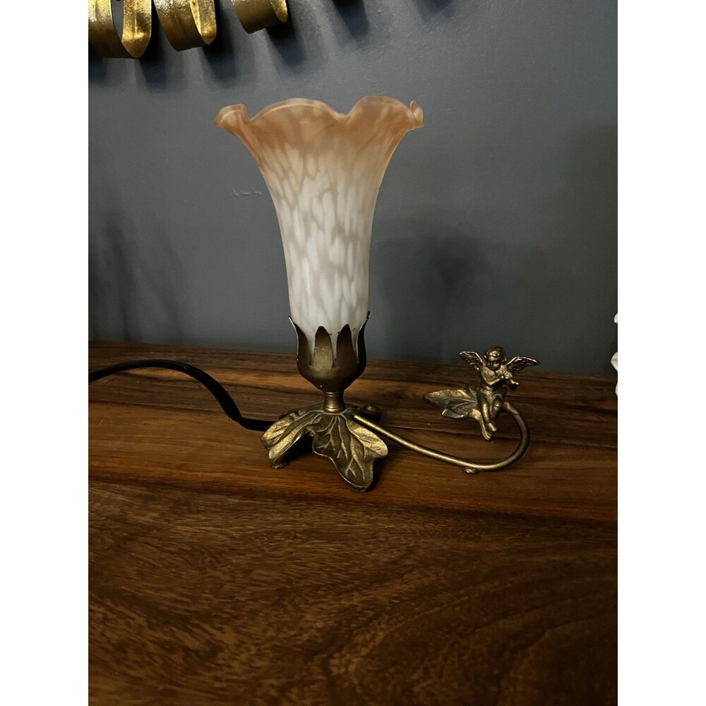 Flower Cherub Lily Desk Fairy Light Lamp Tested With Bulb Pink Frosted Tulip